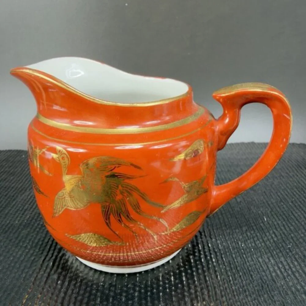 Japanese Eiraku Eggshell Sugar And Creamer Set‎ Phoenix Dragon Pattern Antique